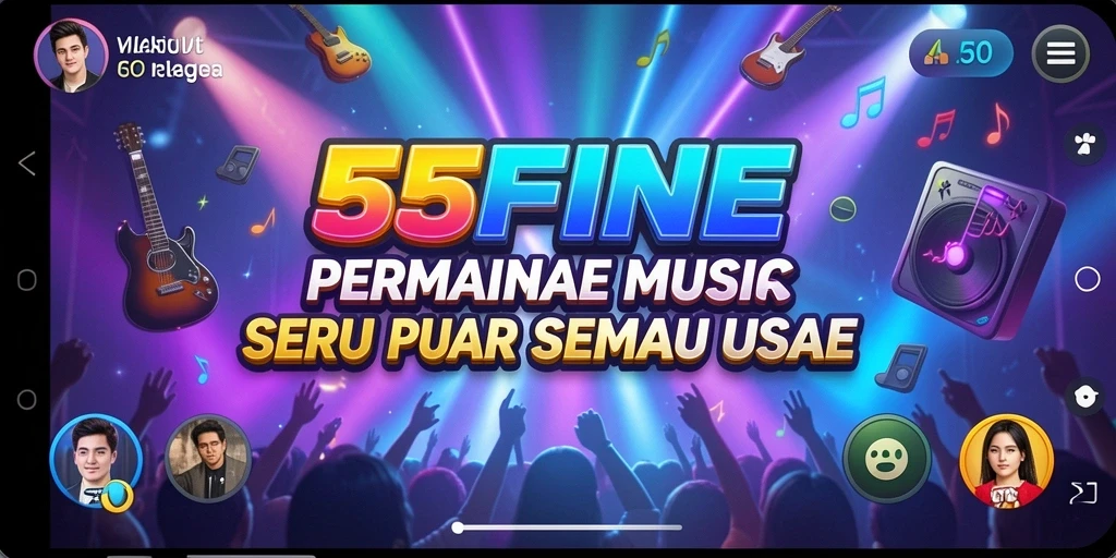 Screenshot utama 55FIVE menampilkan gameplay musik yang interaktif.