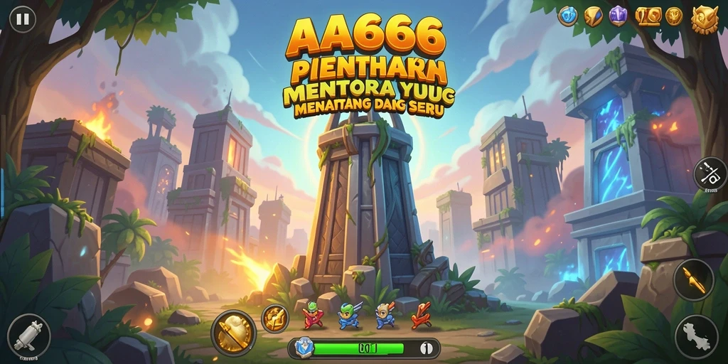 Tangkapan layar permainan Tower Defense dengan aksi menara yang intens.