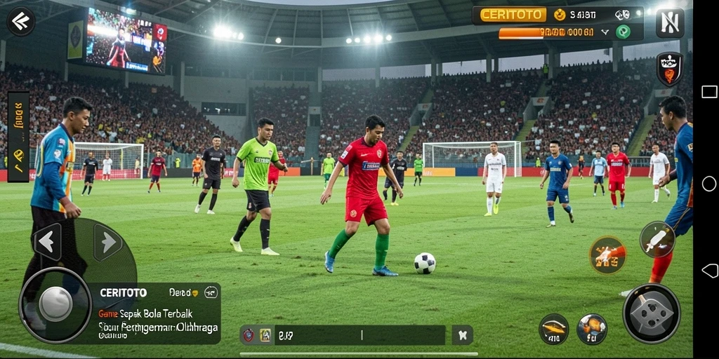 Tampilan grafis menangkap aksi sepak bola yang mendebarkan.