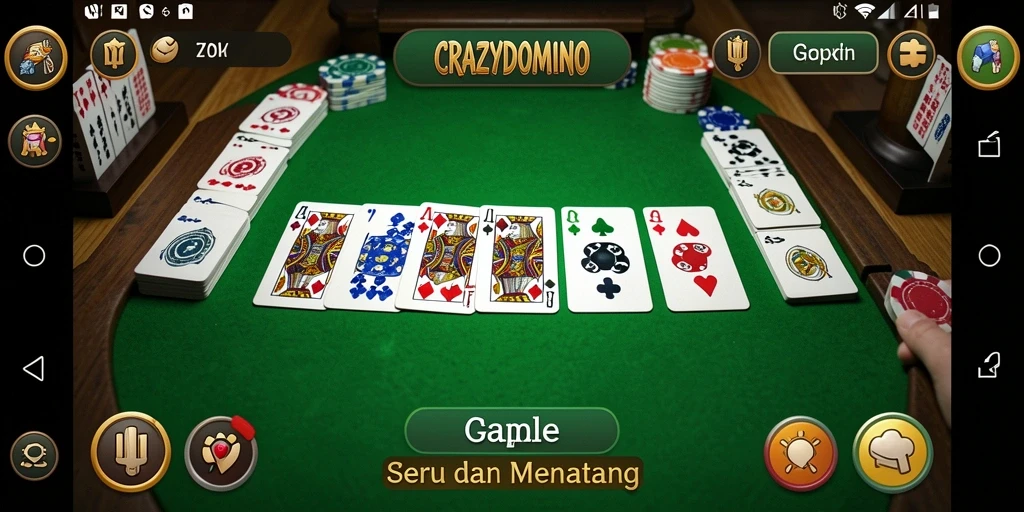 Screenshot gameplay <strong>CRAZYDOMINO</strong> menampilkan serunya permainan gaple bersama teman.