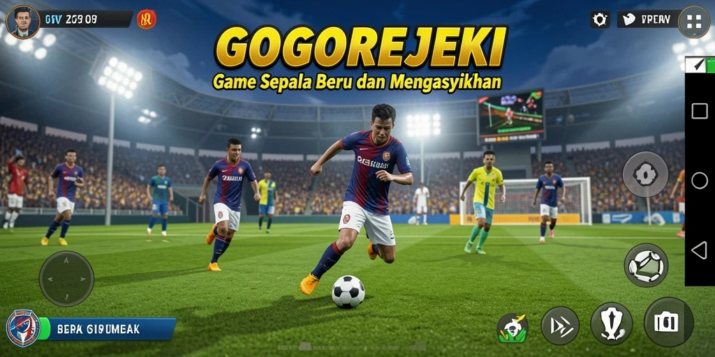 Gambaran gameplay seru dalam GOGOREJEKI saat pertandingan sepak bola.