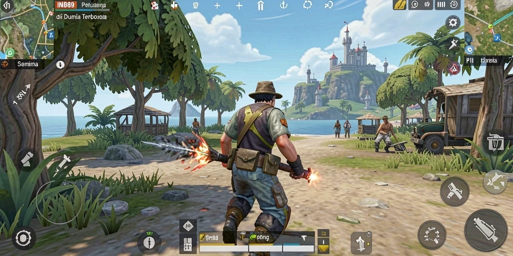 Screenshot gameplay IND89 yang menampilkan eksplorasi dunia terbuka.