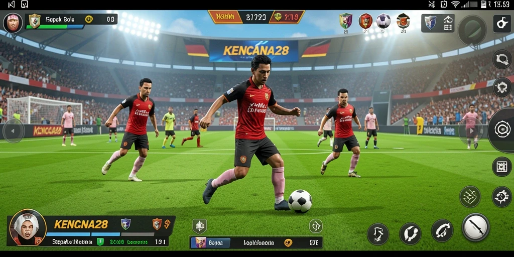 Tangkapan layar KENCANA28 menampilkan aksi seru permainan sepak bola.
