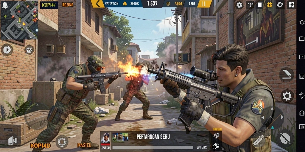 Screenshot gameplay intens KOPI4D dalam aksi FPS.