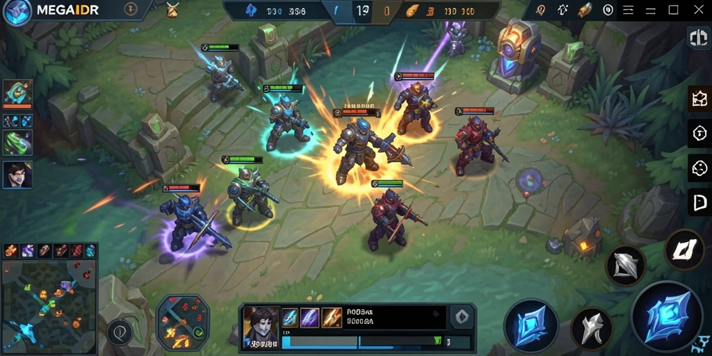 Tangkapan layar gameplay seru dari MEGAIDR menunjukkan pertarungan tim.