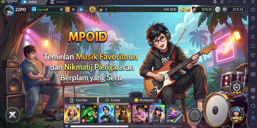 Screenshot gameplay MPOID menampilkan pengalaman bermain musik yang seru.