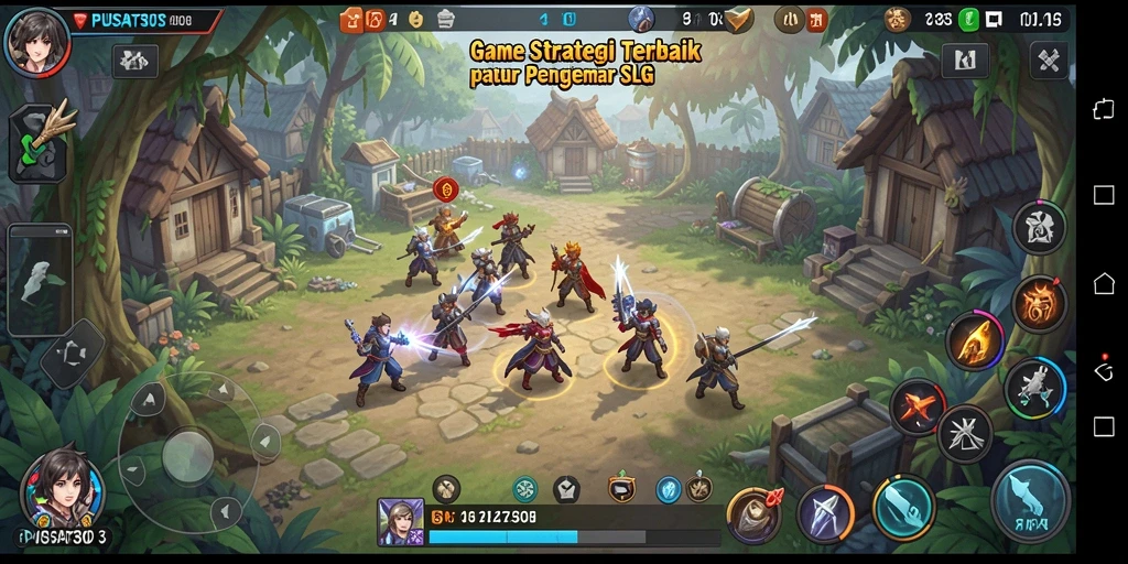 Screenshot gameplay PUSAT303 menampilkan pertempuran epik klasik dalam SLG.