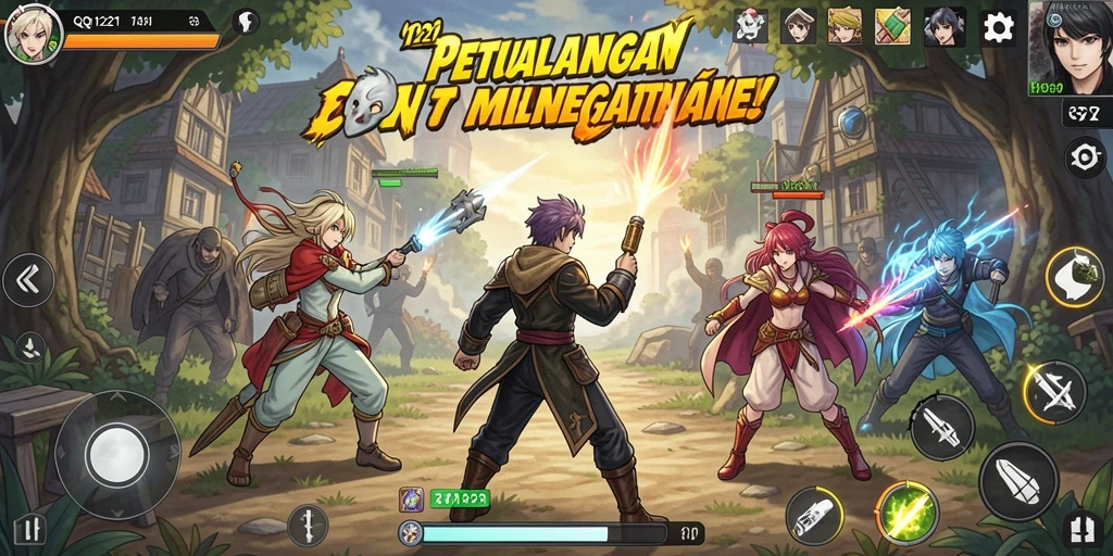 Screenshot gameplay QQ1221 yang menampilkan aksi karakter anime yang dinamis.