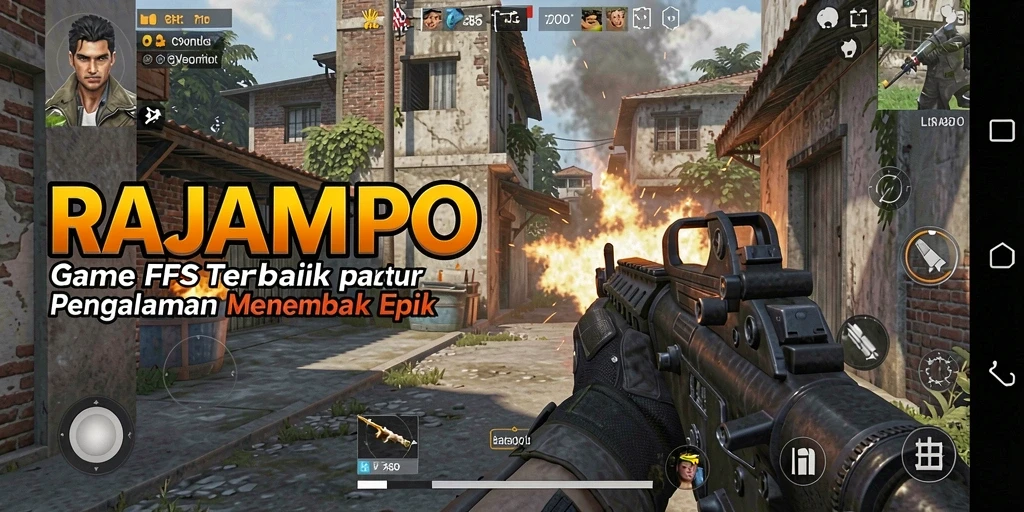 Screenshot RAJAMPO menampilkan aksi tembak-menembak yang intens dalam gameplay FPS.