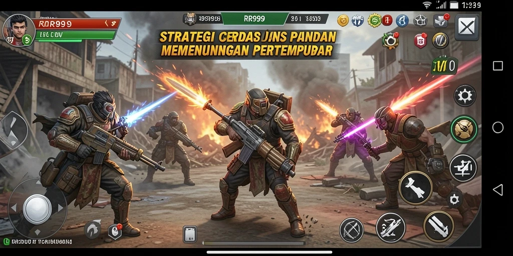 Tampilan gameplay menegangkan dalam pertempuran strategis RR999.
