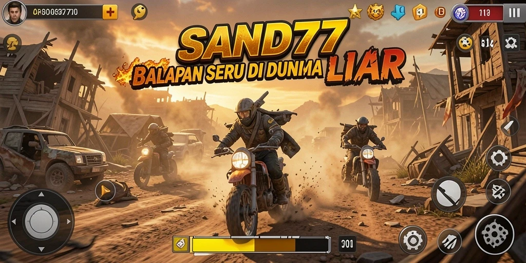 Tampilan gameplay balapan yang seru dan menegangkan di SAND77.