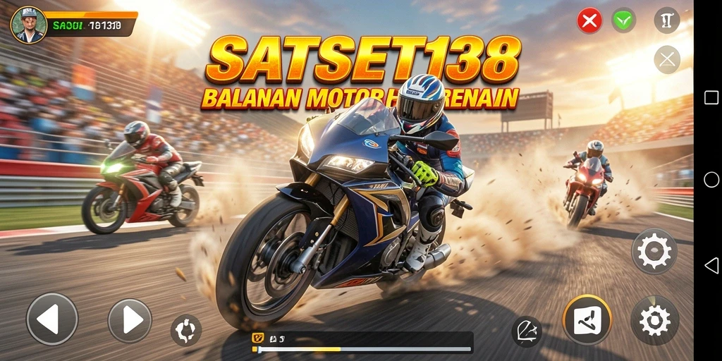 Screenshot dari gameplay balapan motor yang mendebarkan.