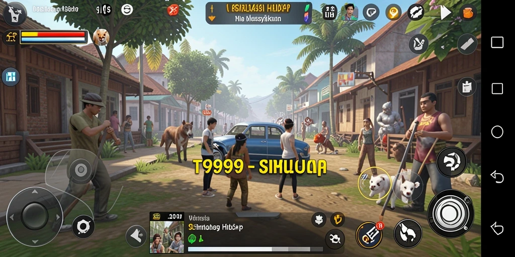 Tangkapan layar gameplay T9999 yang menunjukkan interaksi karakter dalam simulasi.